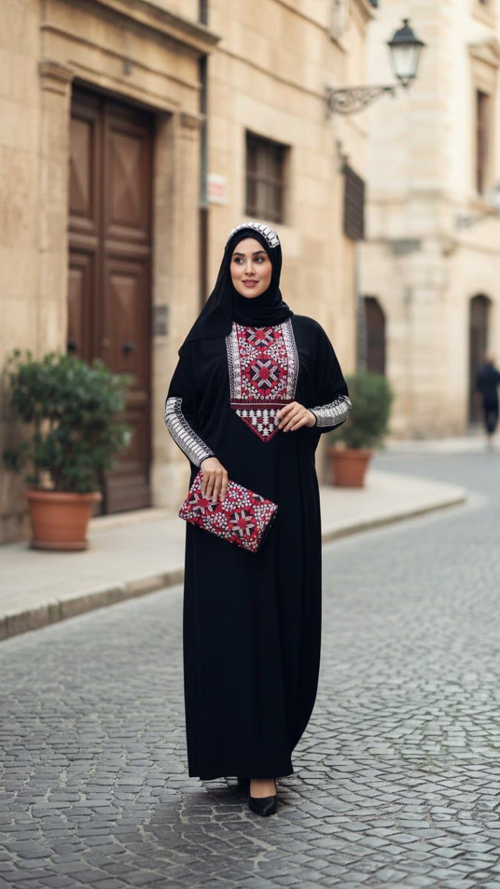 عباية اردنية راقية 3 قطع لإطلالة فخمة ومريحة في كل مناسبة تأتي مع فولار و حقيبة.r5