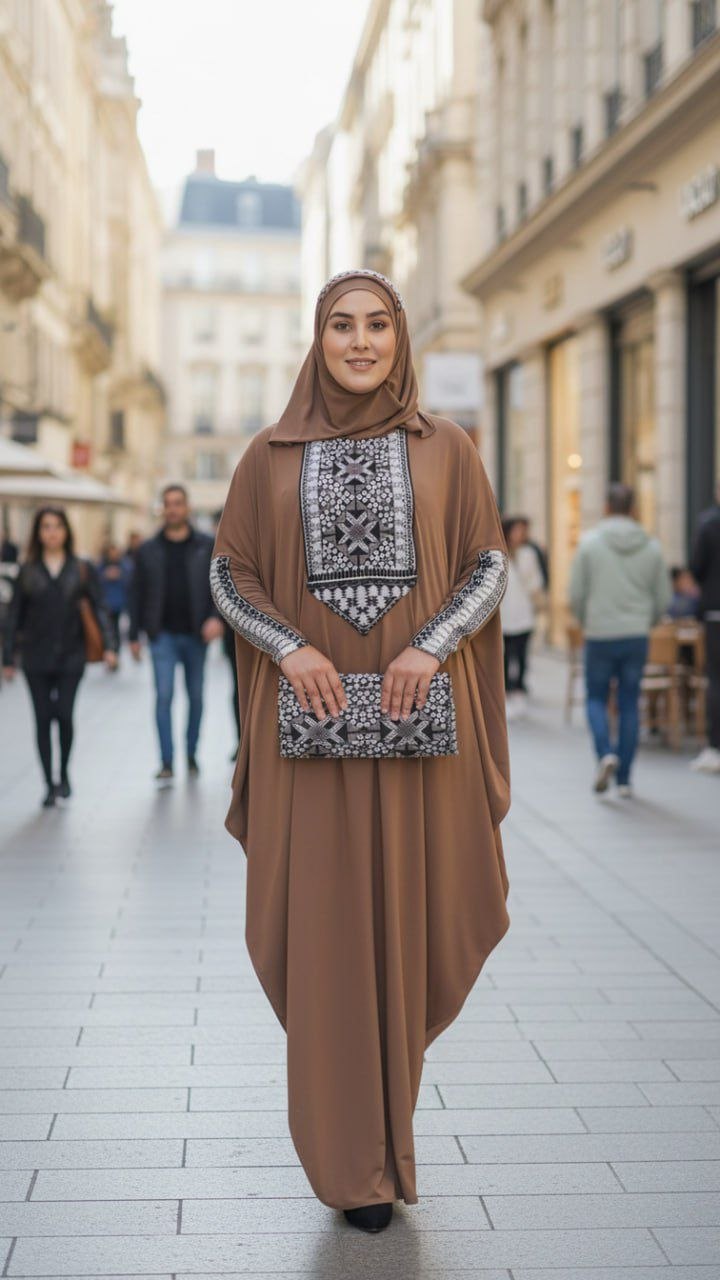 عباية اردنية راقية 3 قطع لإطلالة فخمة ومريحة في كل مناسبة تأتي مع فولار و حقيبة.r5